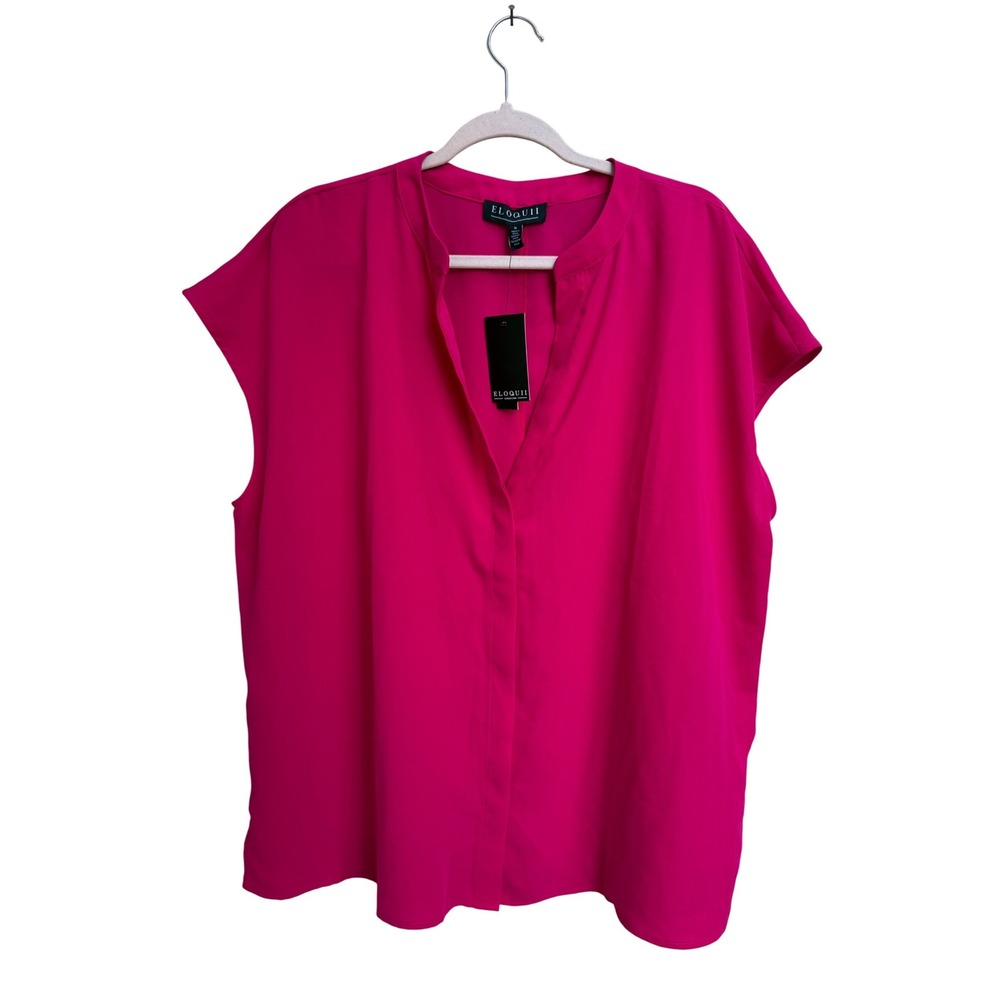 Eloquii Magenta Pink Split Neck Hidden Button Blouse Size 16W 42-0915-1 New